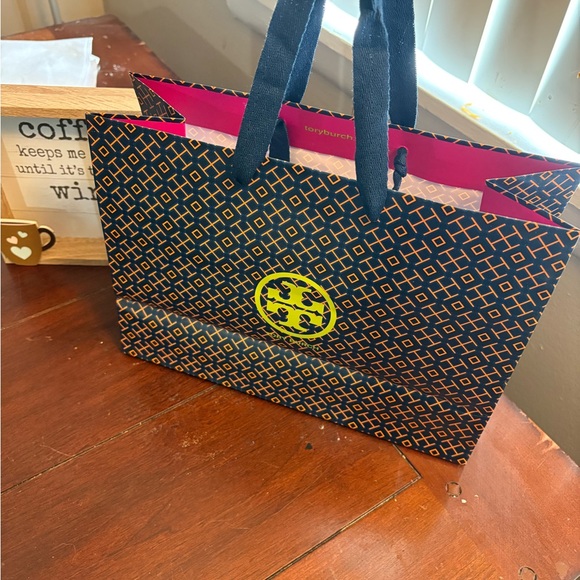 Tory Burch Black medium-large shopping tote w Orange Geometric Print Lime Logo - Picture 3 of 5